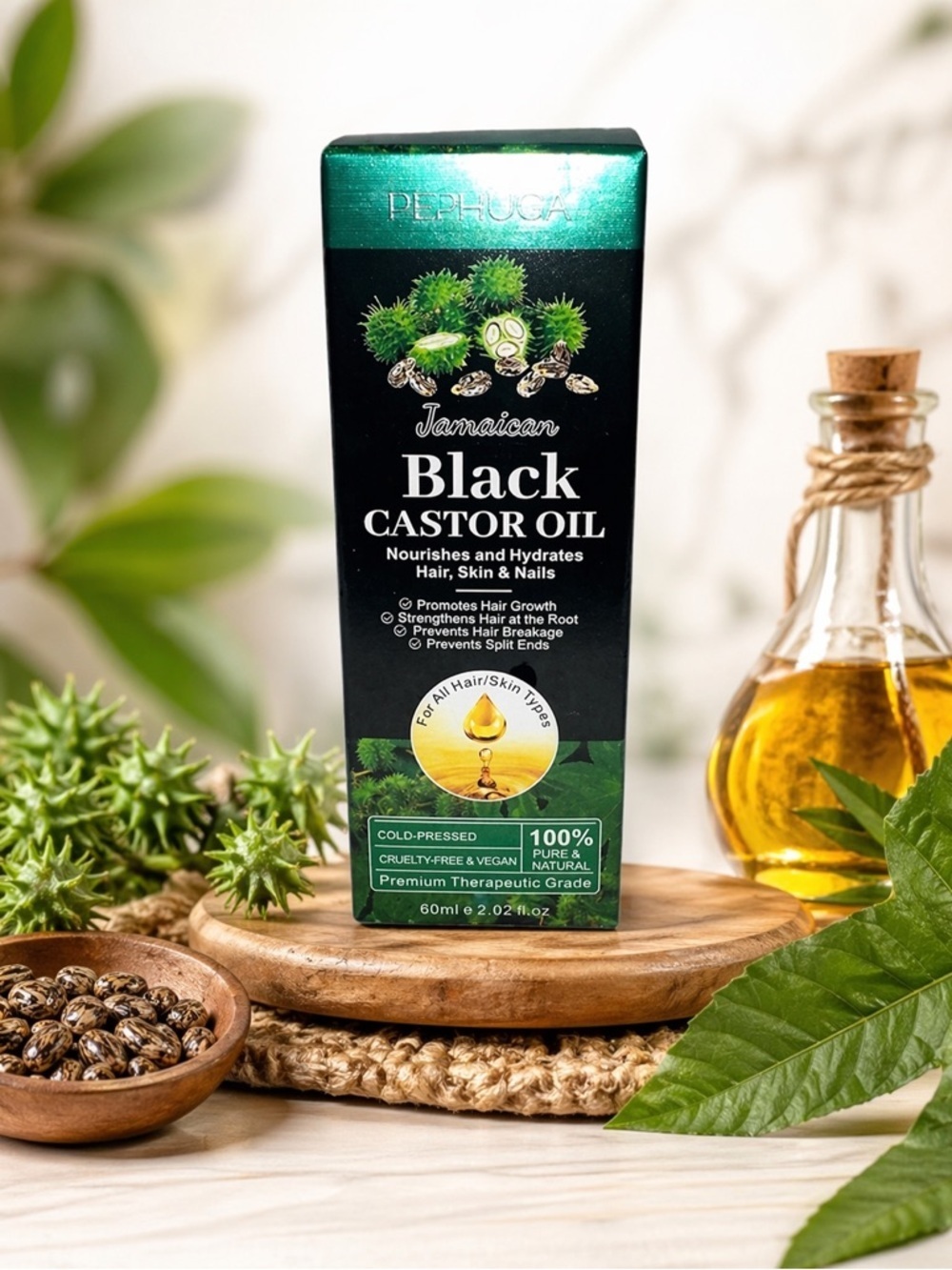 Jamaican Black Castor Oil Therapeutic Cold Pressed Unrefined Glass Bottle Vegan